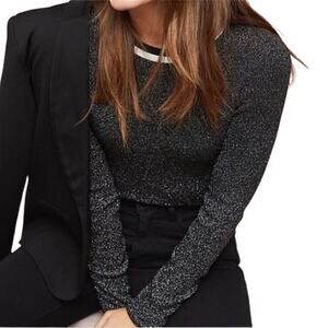 NWT Anthropologie Moth Valeria Shine Top Sweater in Black Silver Metallic M